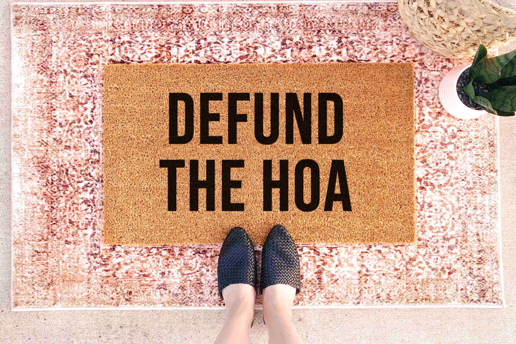 Funny Doormat - Defund the HOA Natural Coir Welcome Mat With Latex Backing