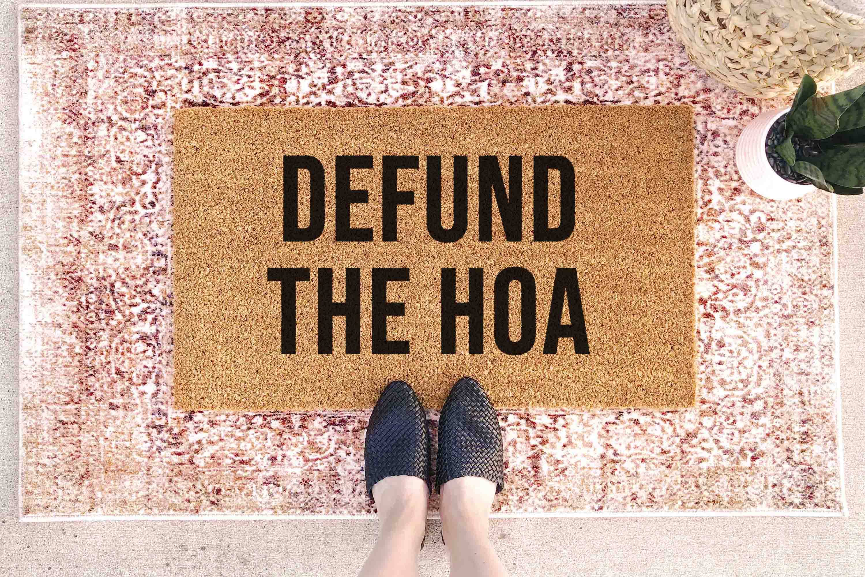 Defund the HOA Funny Doormat - Natural Coir and Latex