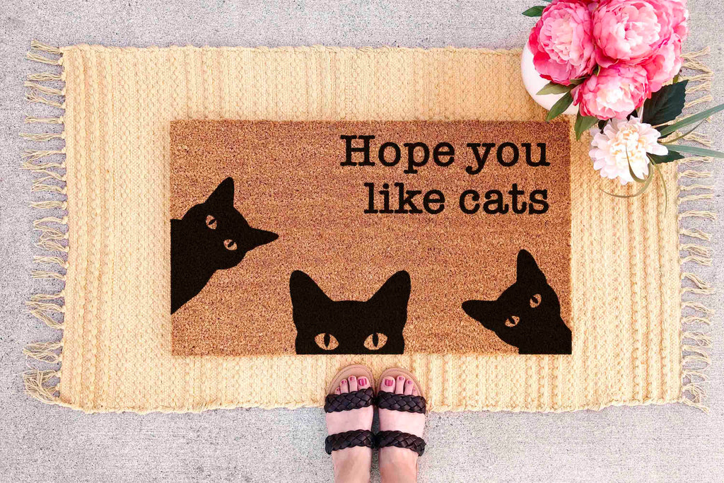 Funny Cat Doormat: 'Hope You Like Cats' Welcome Mat Cat Faces