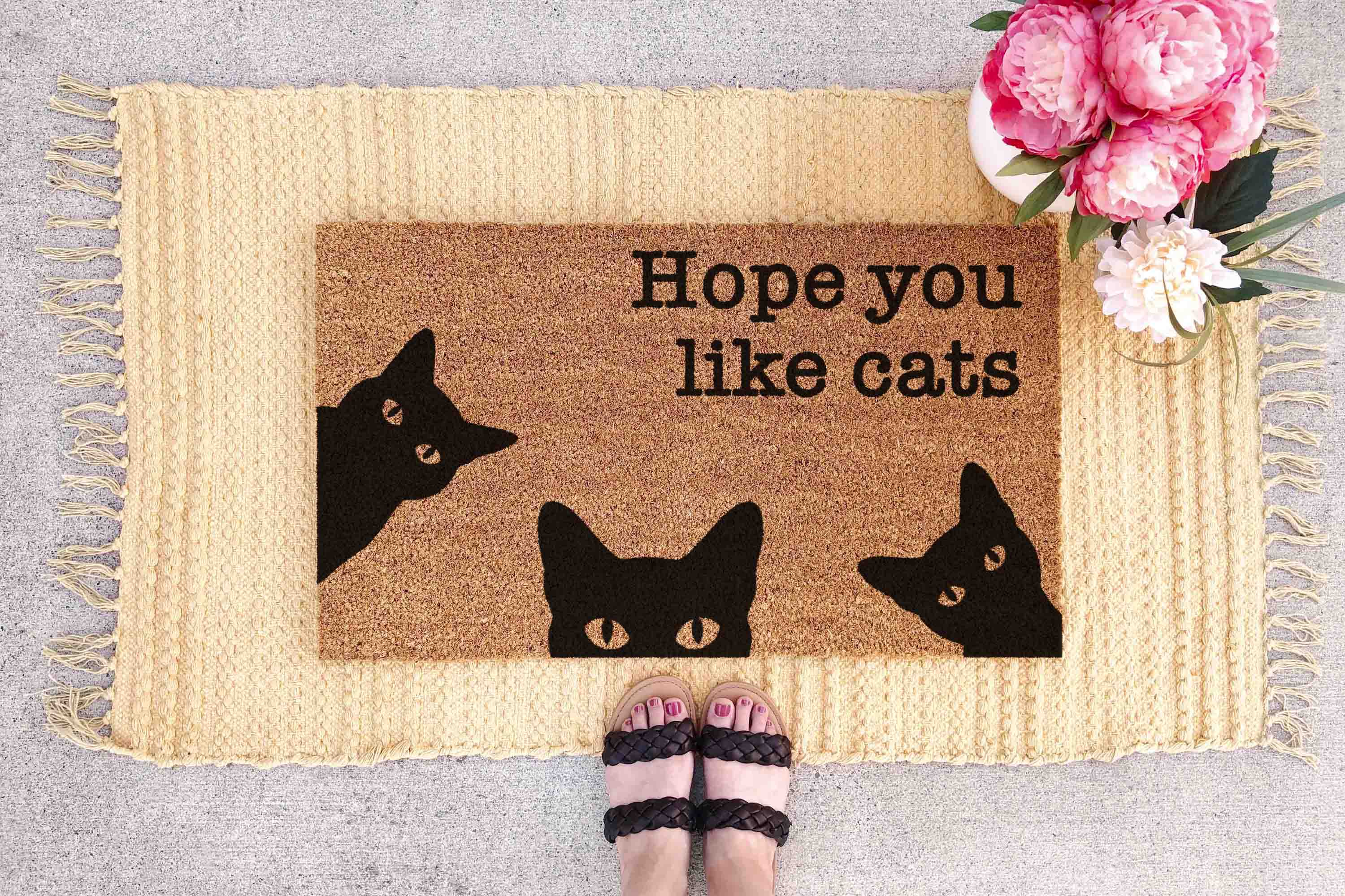 Funny Cat Doormat: 'Hope You Like Cats' Welcome Mat Cat Faces