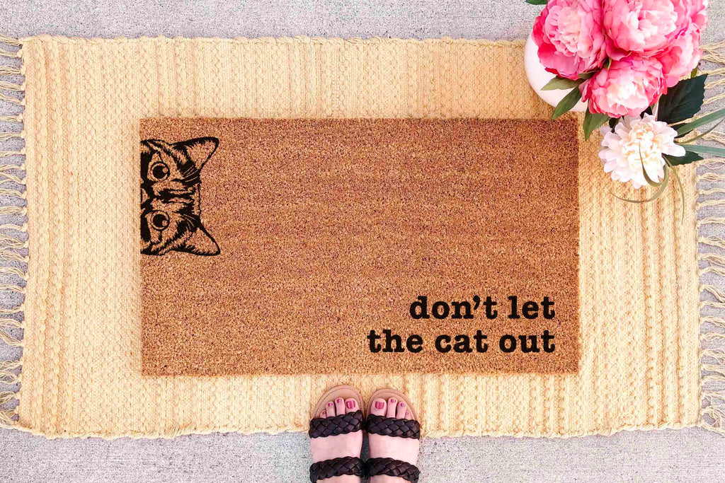 Funny Cat Face Doormat - Don't Let the Cat Out Welcome Mat