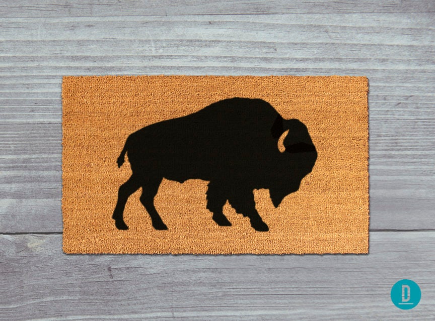 Buffalo Coir Doormat, Bison Silhouette (Natural Fibers, Latex)