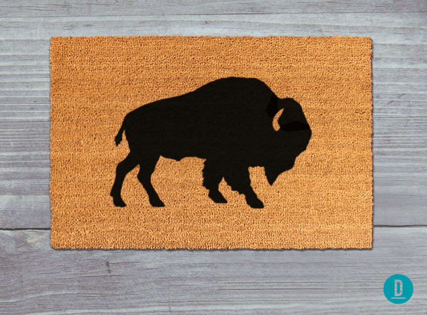 Buffalo Coir Doormat, Bison Silhouette (Natural Fibers, Latex)