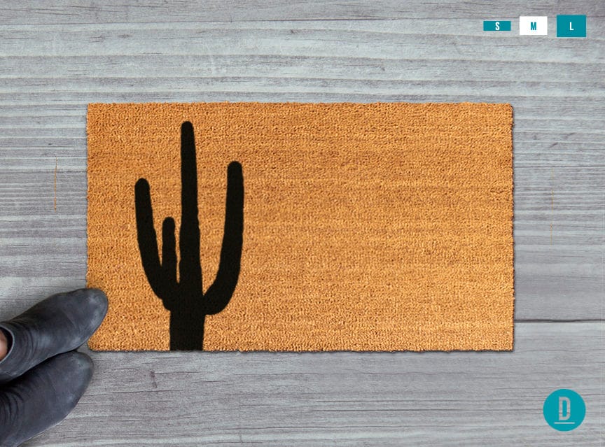 Cactus Welcome Mat - Natural Coir with Desert Design