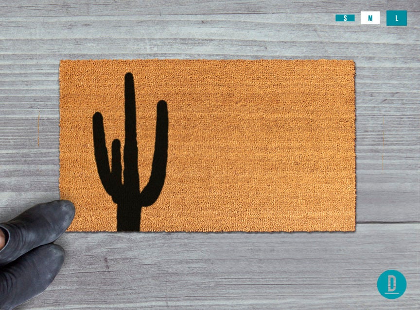 Cactus Welcome Mat - Natural Coir with Desert Design