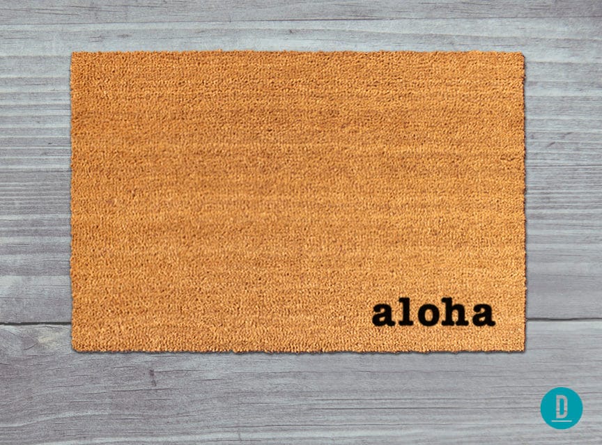Aloha Door Mat: Natural Coir, Tropical Island Design - Latex Backing