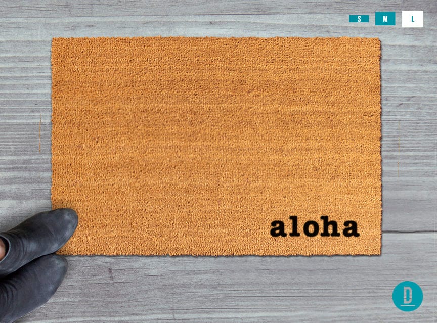 Aloha Door Mat: Natural Coir, Tropical Island Design - Latex Backing