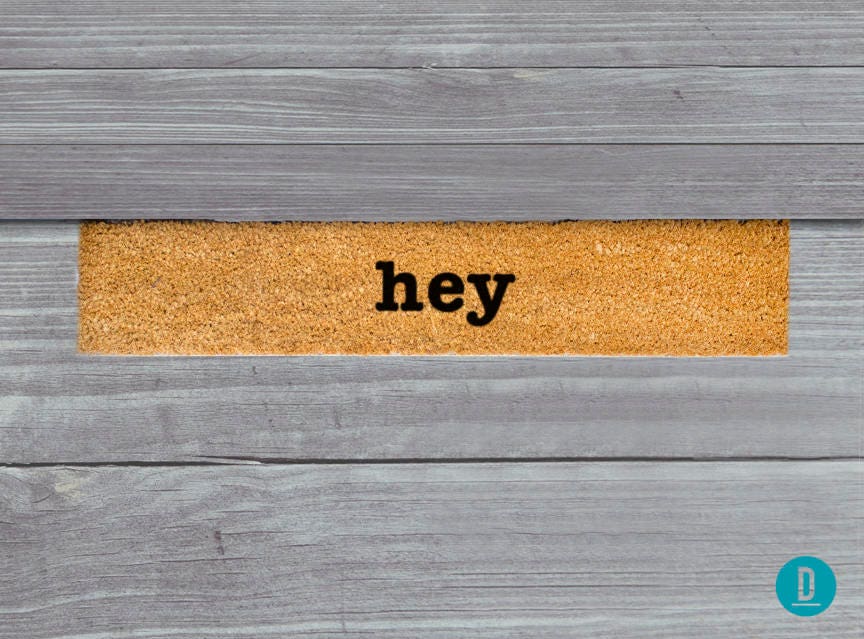 Skinny Doormat: Natural Coir 'Hey' Welcome Mat for Small Spaces