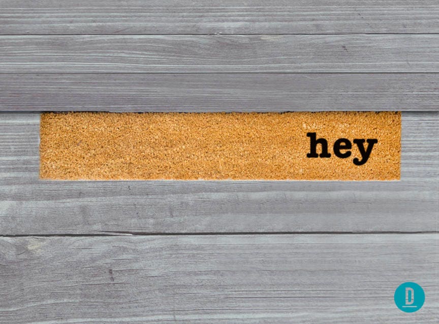 Skinny Doormat: Natural Coir 'Hey' Welcome Mat for Small Spaces