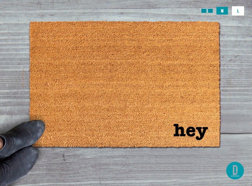 Hey Door Mat: Funny Coir Welcome Rug - Natural Fiber, Latex Backing
