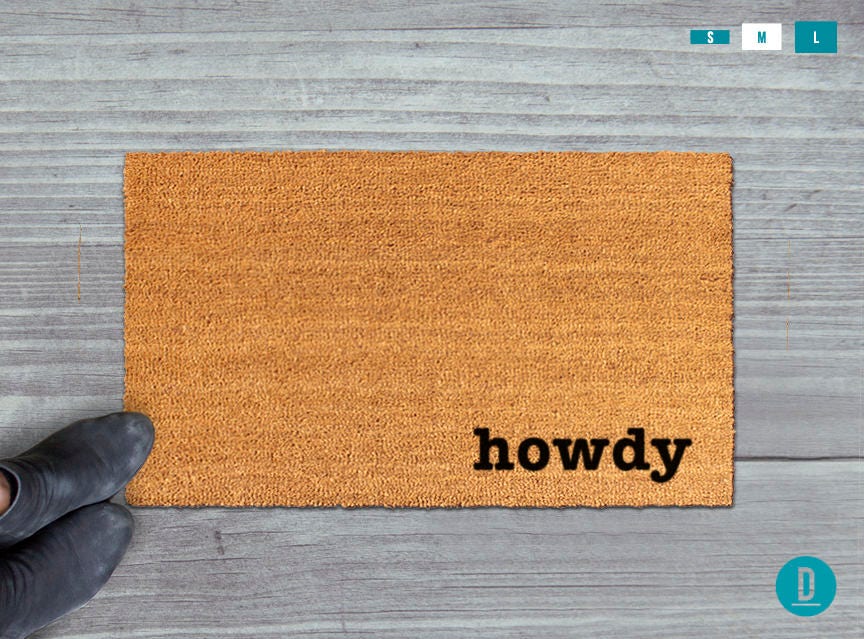 Funny Welcome Mat: Howdy Design - Natural Coir, Latex Backing