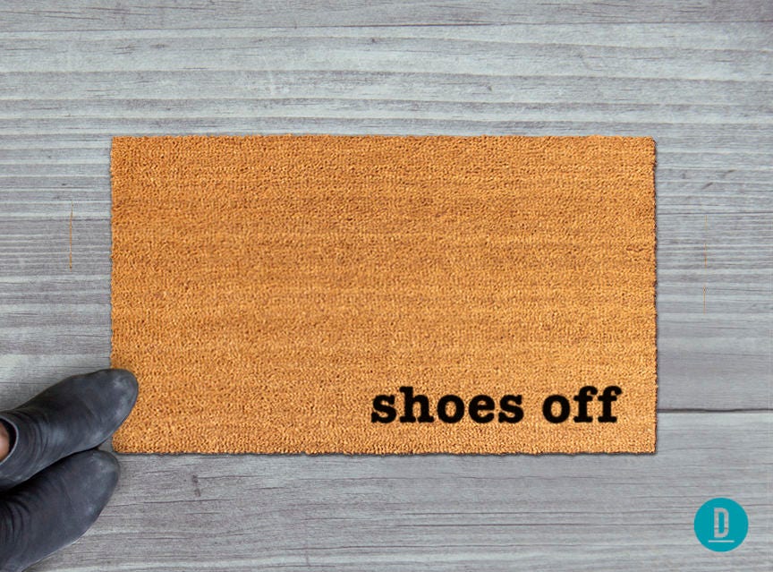 Shoes Off Doormat: Natural Coir Welcome Mat for Entryway