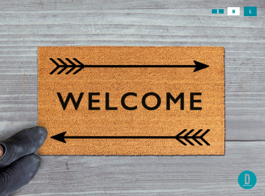 Welcome Door Mat: Natural Coir Fiber - Arrow Pattern