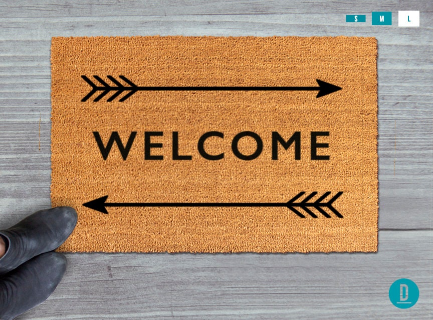 Welcome Door Mat: Natural Coir Fiber - Arrow Pattern