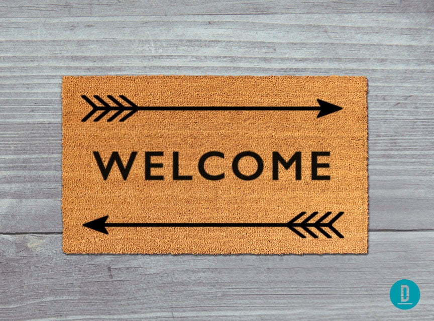 Welcome Door Mat: Natural Coir Fiber - Arrow Pattern