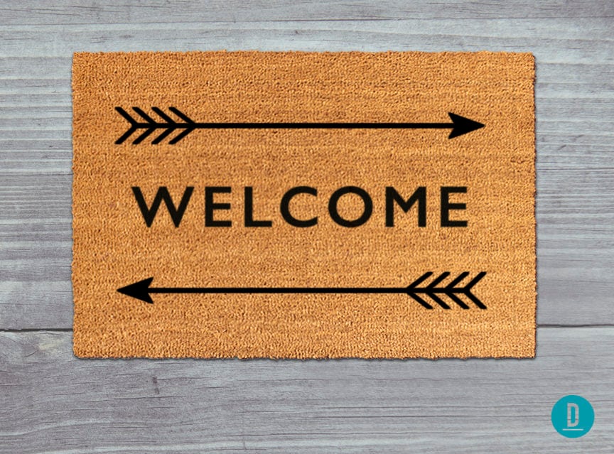 Welcome Door Mat: Natural Coir Fiber - Arrow Pattern