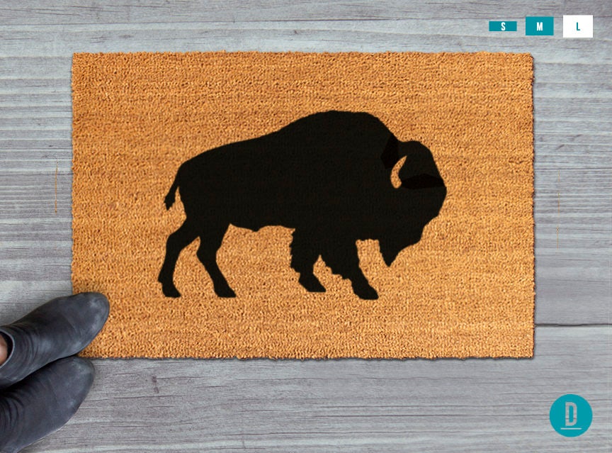 Buffalo Coir Doormat, Bison Silhouette (Natural Fibers, Latex)