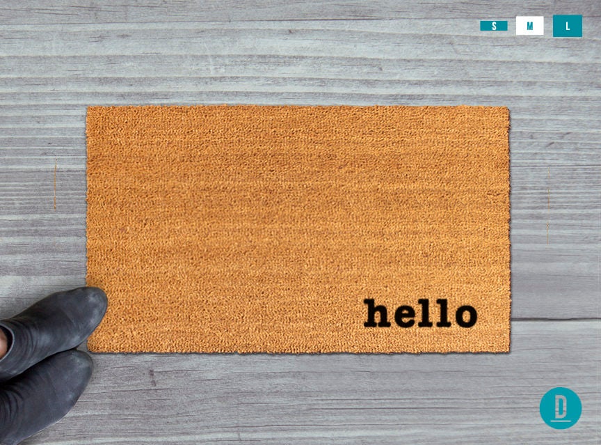 Hello Welcome Mat - Natural Coir, Latex Backed Door Rug