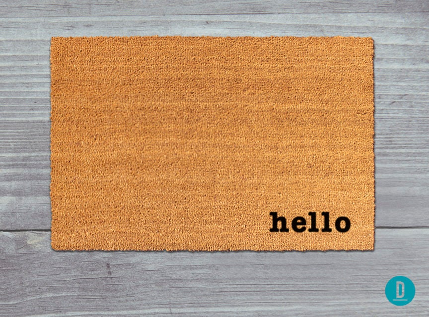 Hello Welcome Mat - Natural Coir, Latex Backed Door Rug