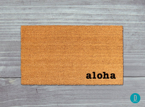Aloha Door Mat: Natural Coir, Tropical Island Design - Latex Backing