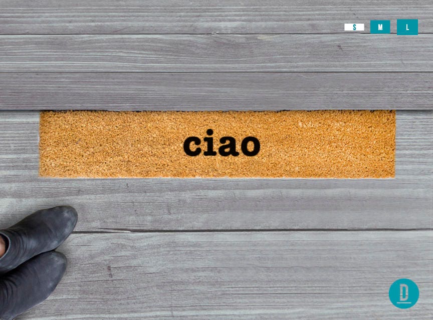 Ciao Skinny Doormat, Ciao Door Mat, Ciao Welcome Mat, Ciao Doormat, Ciao Slim Doormat, Skinny Mat, Ciao Mat, Thin Doormat, Ciao, Ciao Rug