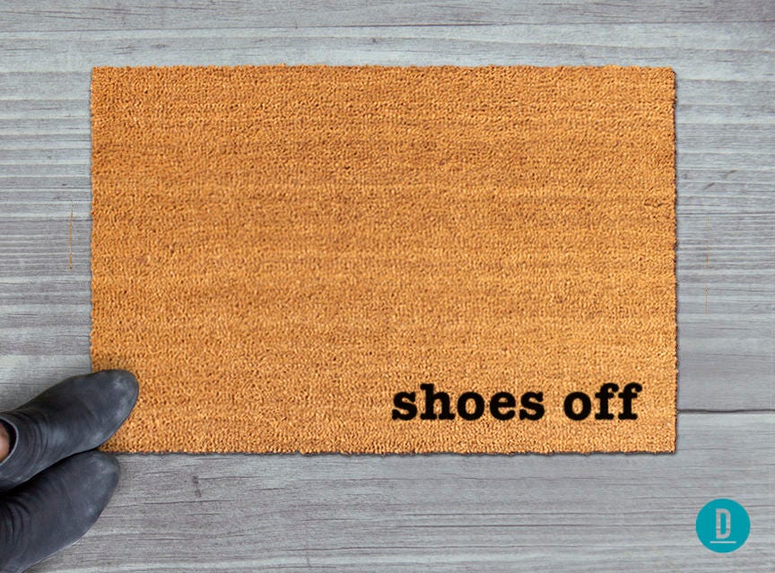 Shoes Off Doormat: Natural Coir Welcome Mat for Entryway