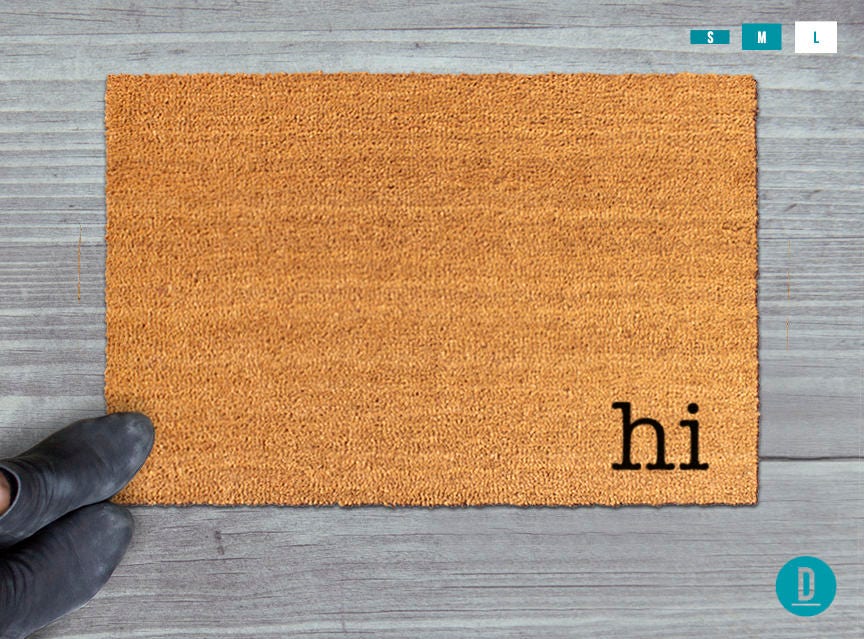 Cheerful 'Hi' Doormat: Handmade Painted Coir Welcome Mat