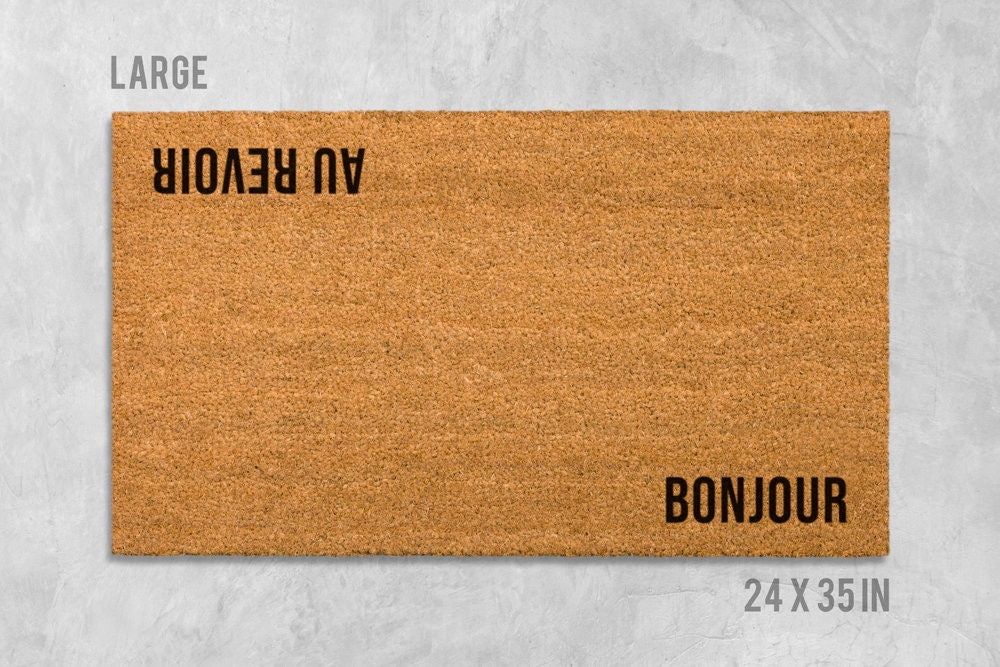 French Bonjour Au Revoir Doormat - Double-Sided Design Natural Coir Mat