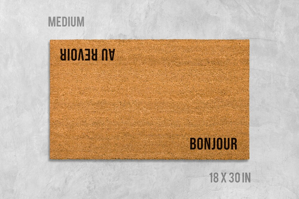 French Bonjour Au Revoir Doormat - Double-Sided Design Natural Coir Mat
