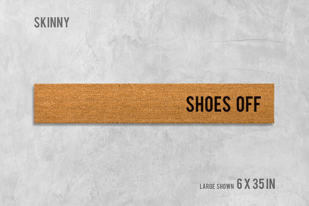 Shoes Off Welcome Mat - Slim Coir Doormat for Small Spaces
