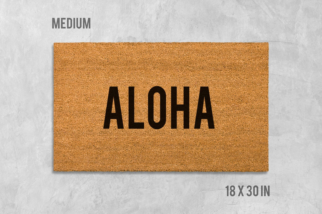 Hawaiian Aloha Doormat, Coconut Coir Welcome Mat (Natural, Latex Backing)
