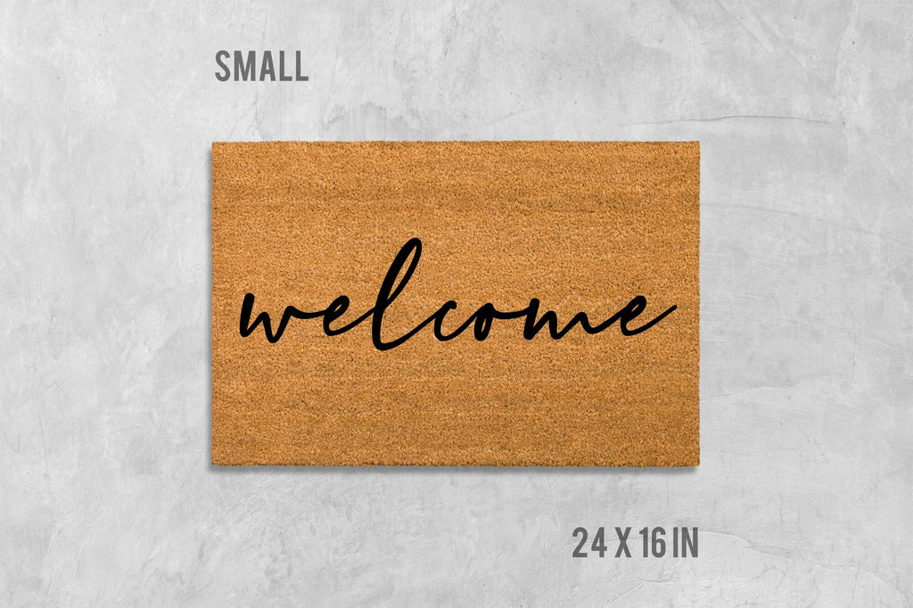 Welcome Doormat: Cursive Script Design - Natural Coir Mat