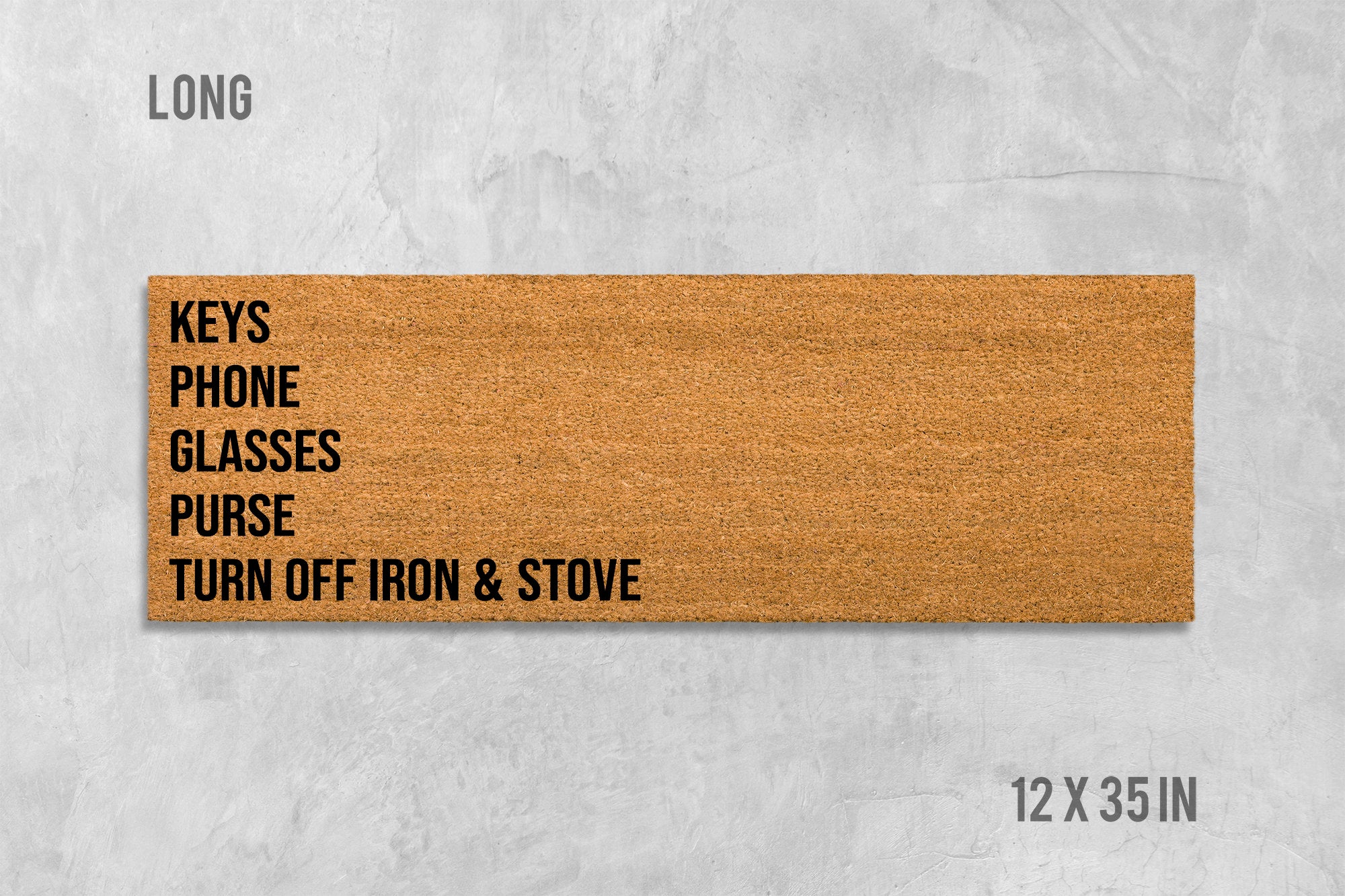 Reminder Doormat: Keys, Phone, Glasses, Purse, Turn Off Stove