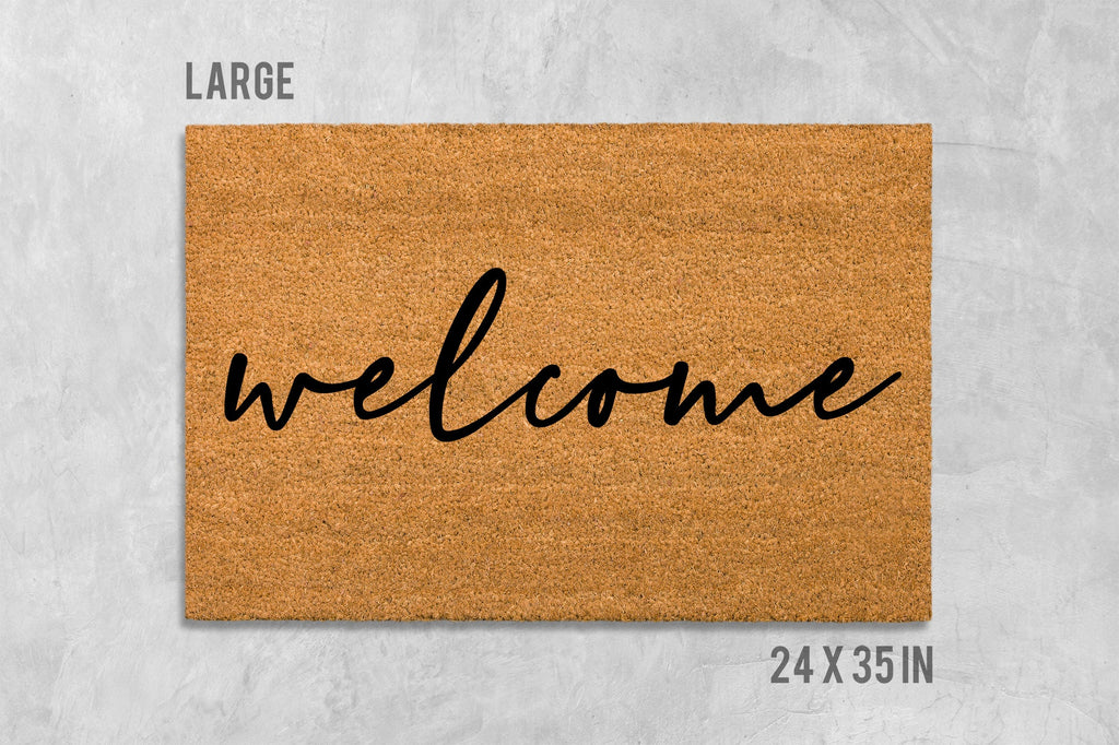 Welcome Doormat: Cursive Script Design - Natural Coir Mat
