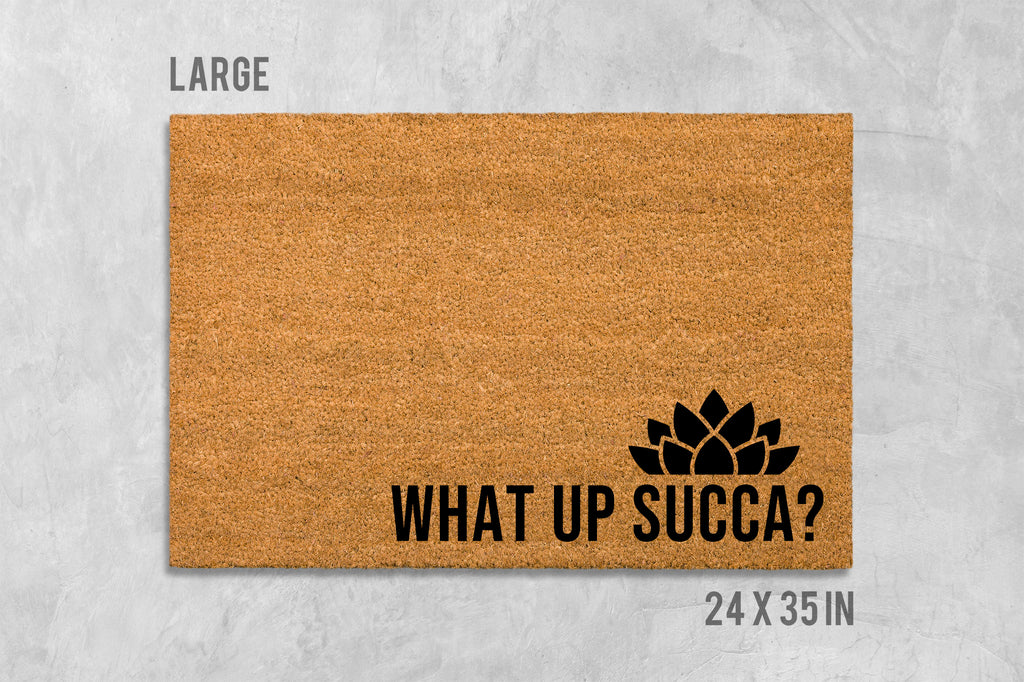 Succulent Doormat: Funny 'What Up Succa?' Design (Coir, Latex)