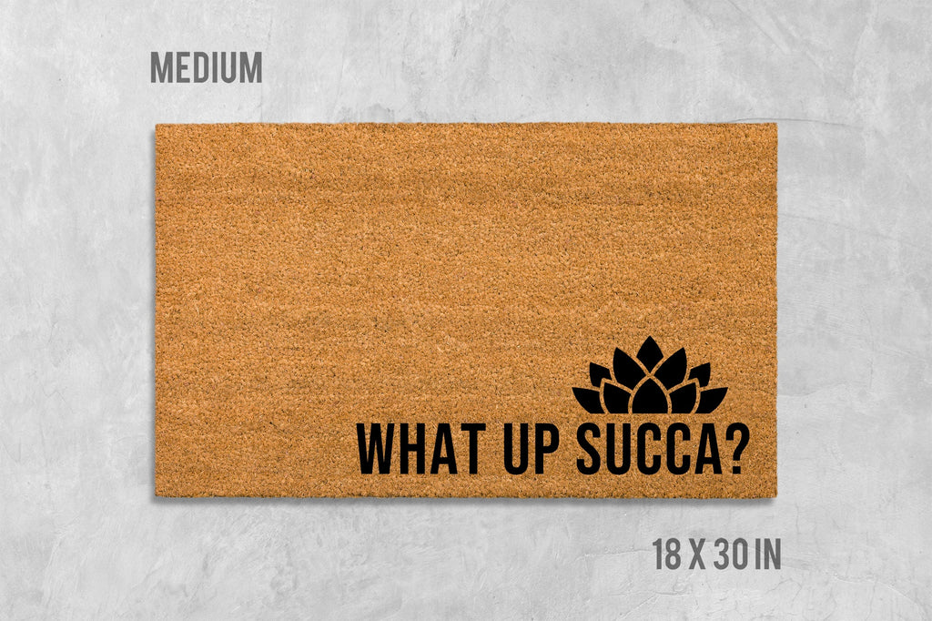 Succulent Doormat: Funny 'What Up Succa?' Design (Coir, Latex)