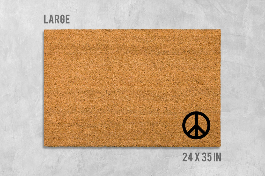 Peace Sign Door Mat - Natural Coir, Funny Housewarming Gift