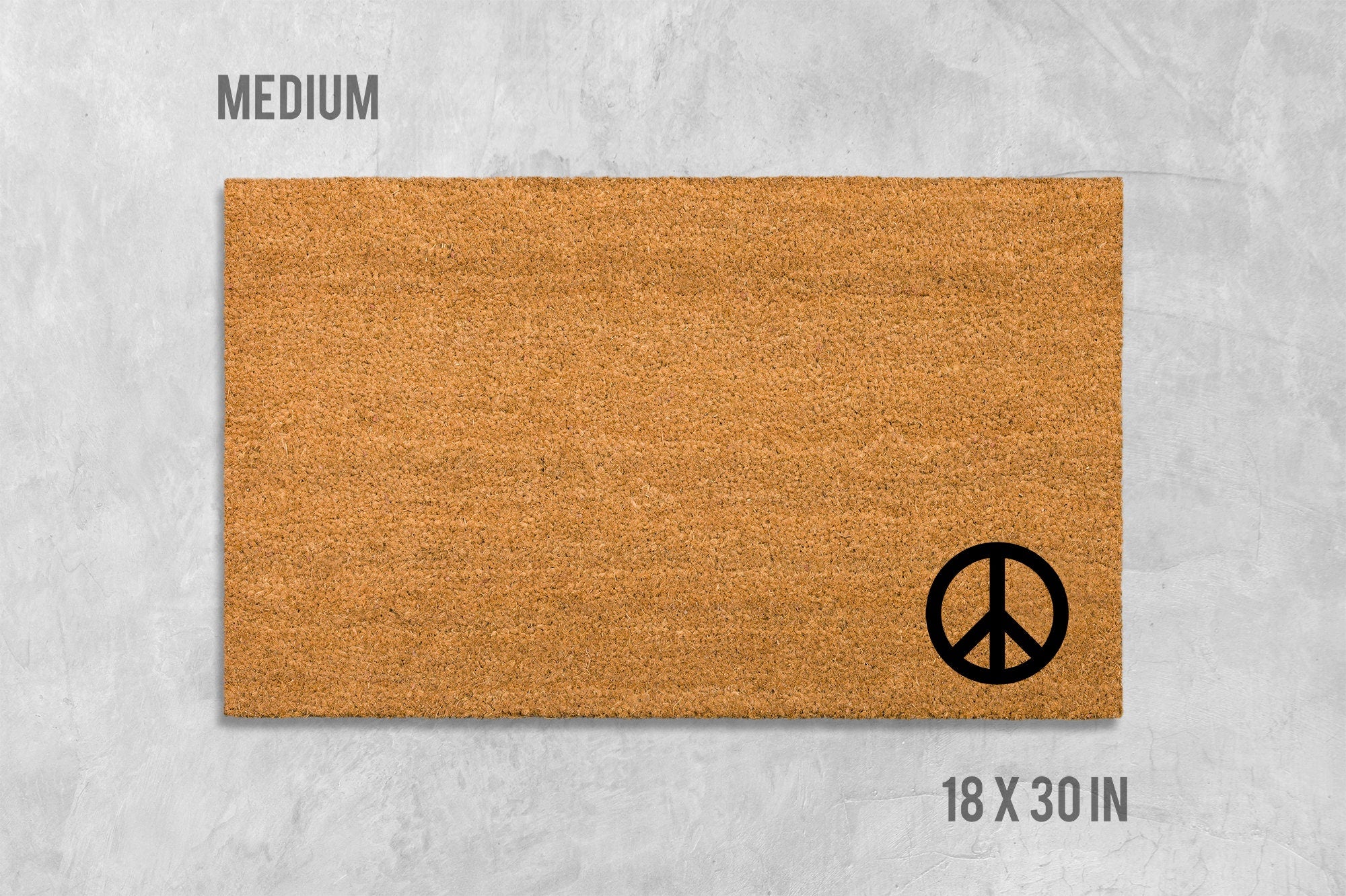 Peace Sign Door Mat - Natural Coir, Funny Housewarming Gift