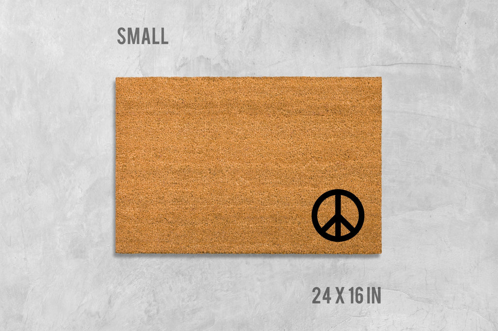 Peace Sign Door Mat - Natural Coir, Funny Housewarming Gift
