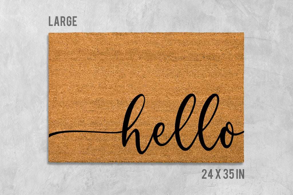 Door Mat: Hello Cursive Welcome Design (Natural Coir, Latex)