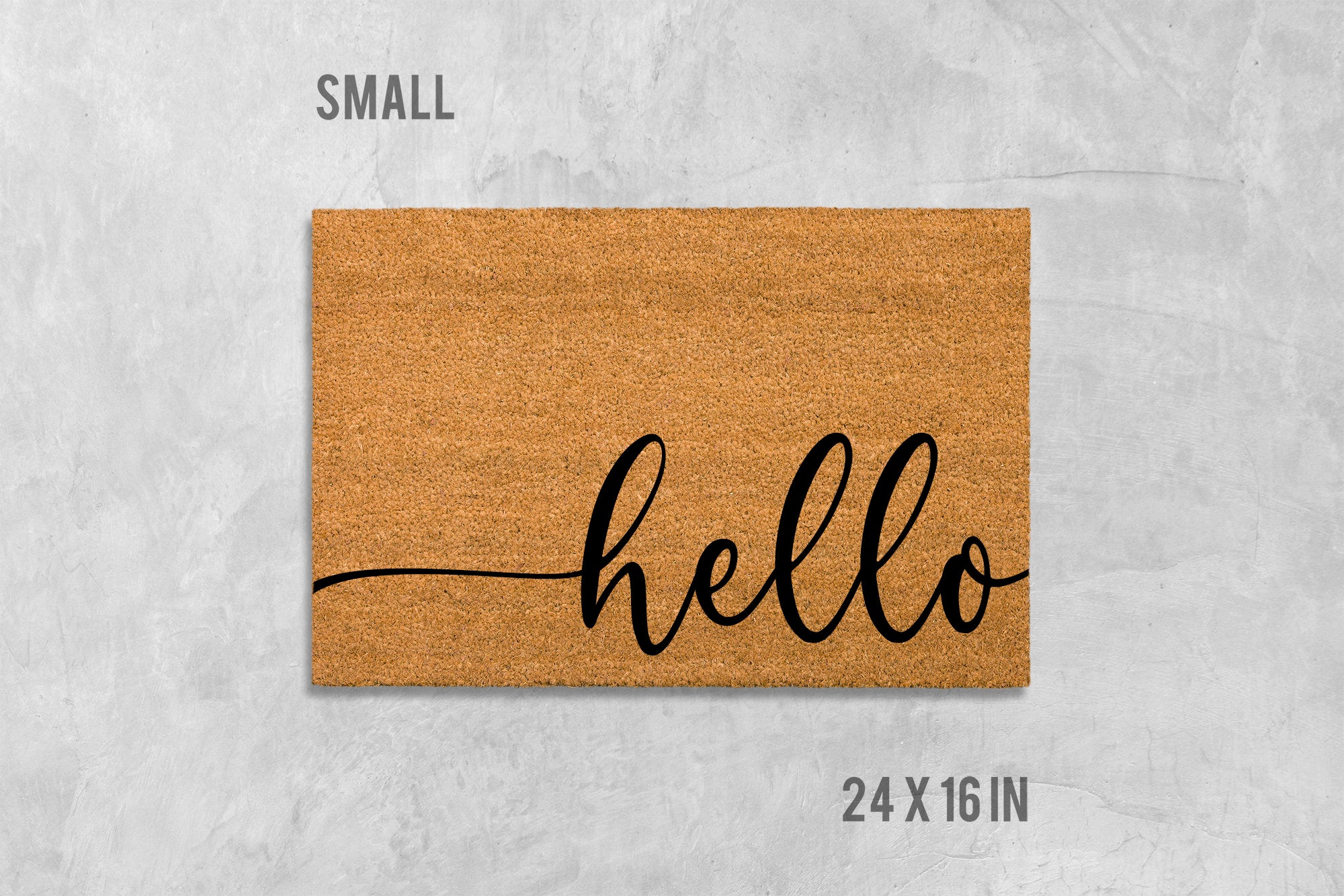 Door Mat: Hello Cursive Welcome Design (Natural Coir, Latex)