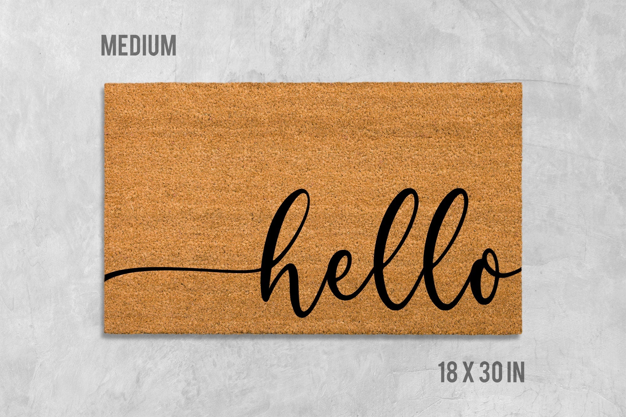 Door Mat: Hello Cursive Welcome Design (Natural Coir, Latex)