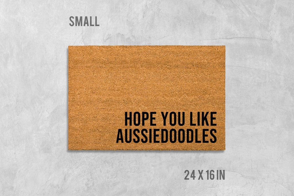 Aussiedoodle Doormat: Natural Coir, Funny Dog Welcome Mat