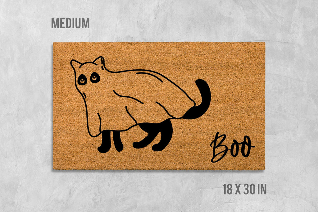 Halloween Doormat: Ghost Cat Design - Funny Fall Door Mat