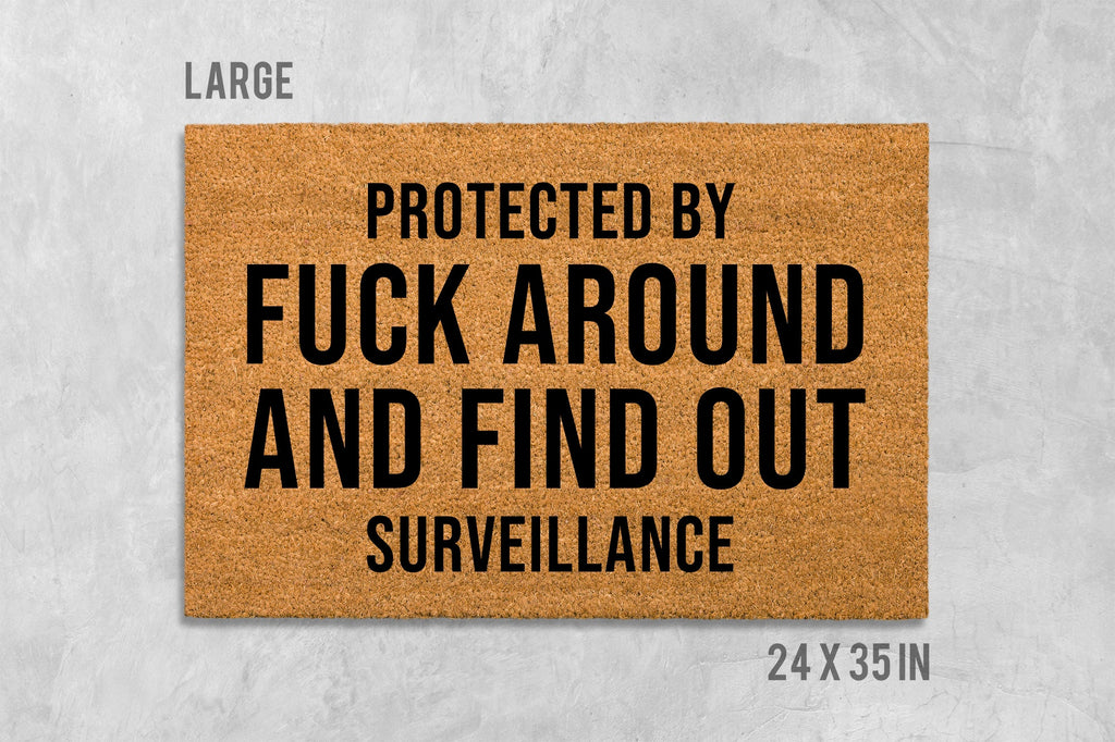 Funny "Protected By Surveillance" Coir Doormat