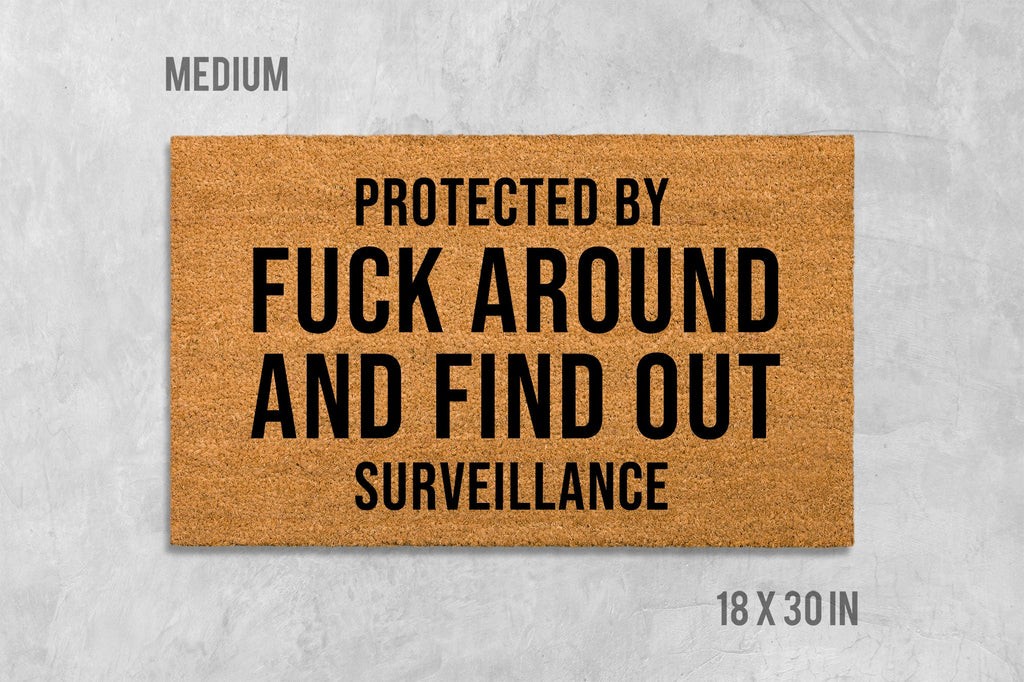 Funny "Protected By Surveillance" Coir Doormat