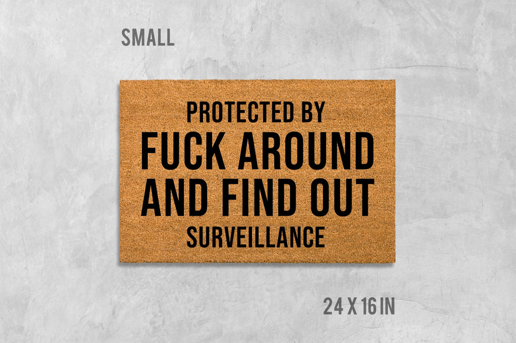 Funny "Protected By Surveillance" Coir Doormat