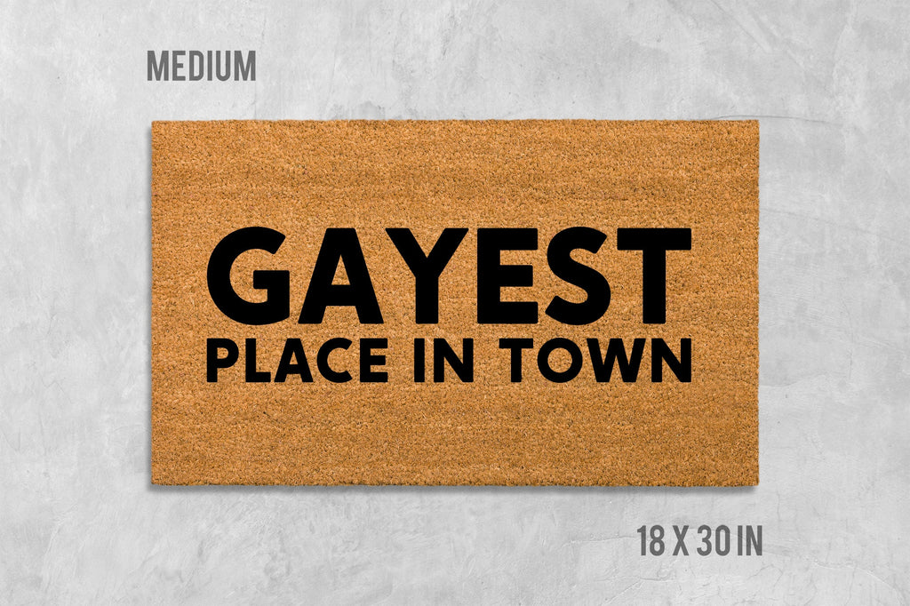 Funny Doormat: Gay Pride 'Gayest Place in Town' (Coir, Latex)