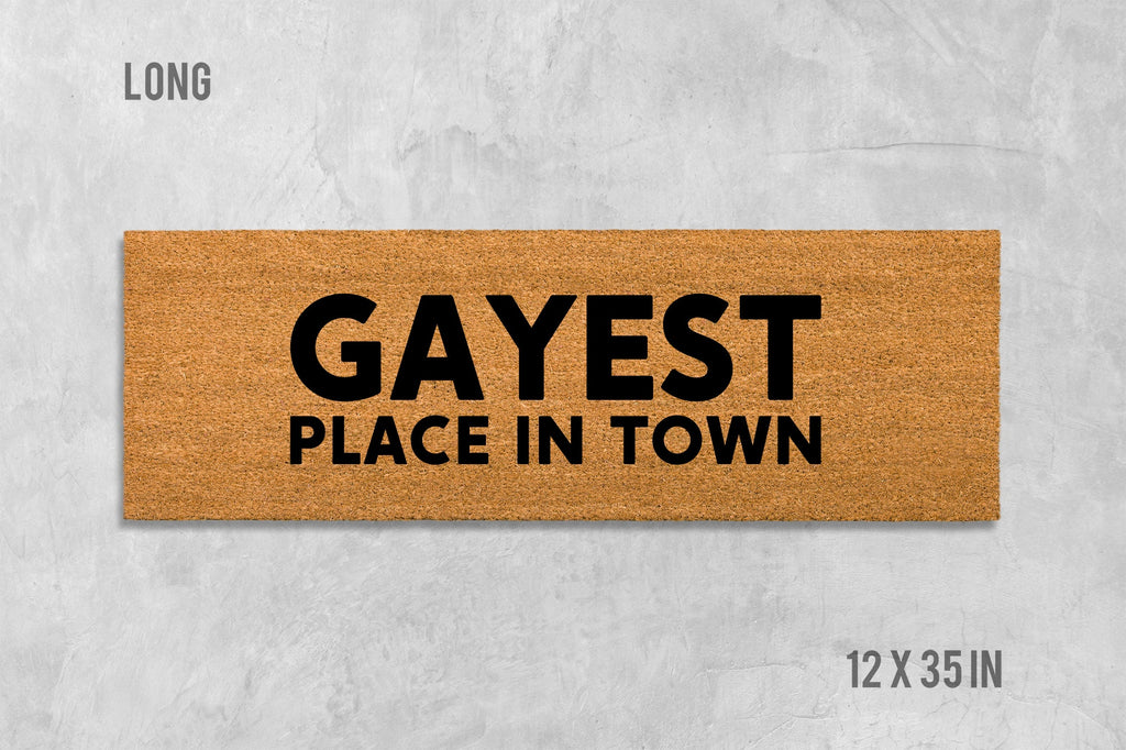 Funny Doormat: Gay Pride 'Gayest Place in Town' (Coir, Latex)