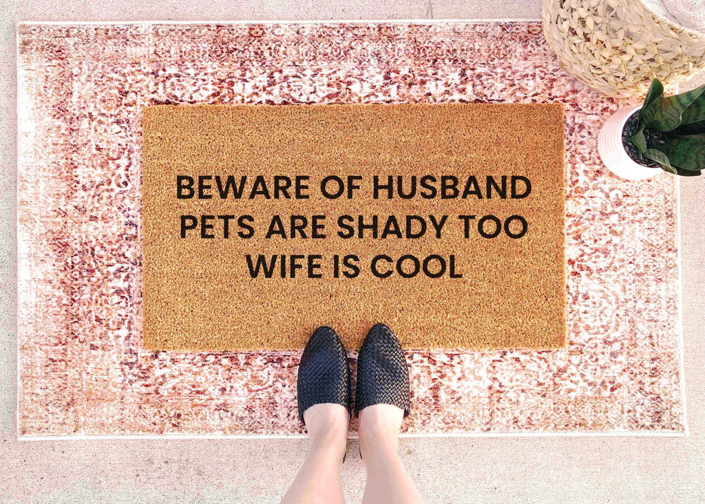 Beware of Husband Doormat Funny Doormat Custom Doormat Custom Welcome Mat Funny Gift Housewarming Gift Home Decor Funny Gift for Family Name